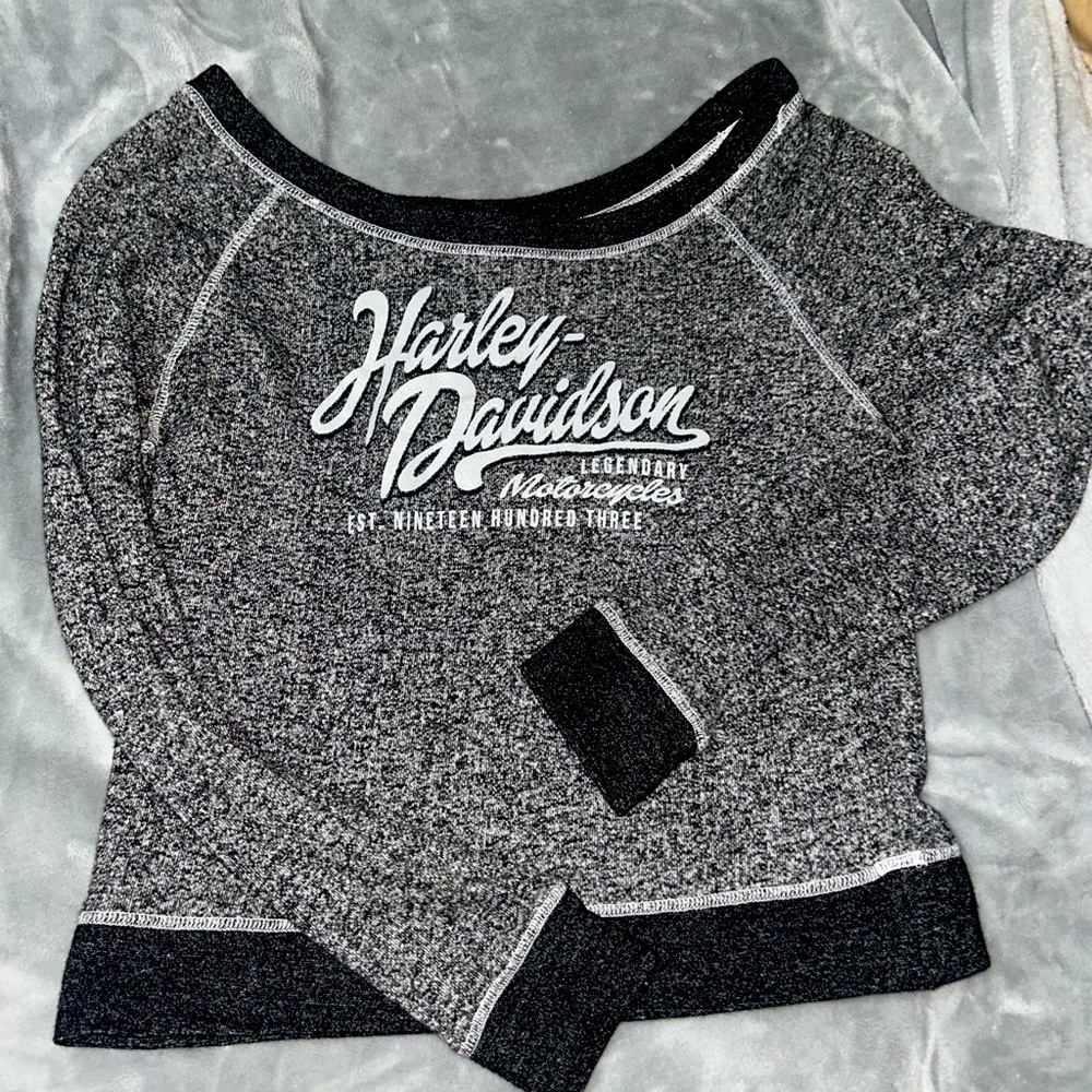 vintage Grey Harley Davidson off the shoulder sweater